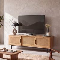 Lowboard FineBuy TV Schrank 120 cm Holz Eiche Fernsehkommode Wiener Geflecht – Ansicht 1