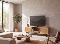 Lowboard FineBuy TV Schrank 120 cm Holz Eiche Fernsehkommode Wiener Geflecht – Ansicht 4