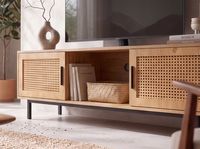 Lowboard FineBuy TV Schrank 120 cm Holz Eiche Fernsehkommode Wiener Geflecht – Ansicht 5