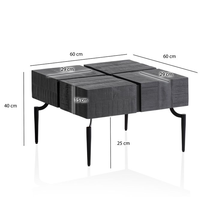 Couchtisch Akazie Massivholz quadratisch 60cm Wohnzimmertisch Blocks Industrial – Maßzeichnung