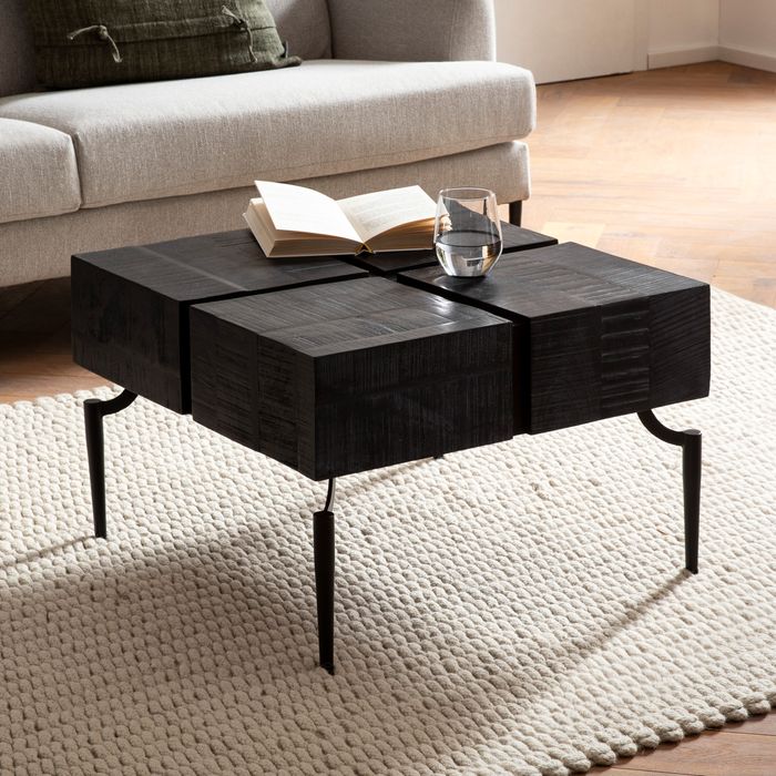 Couchtisch Akazie Massivholz quadratisch 60cm Wohnzimmertisch Blocks Industrial