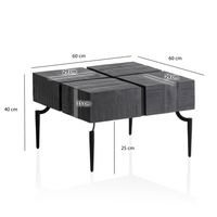 Couchtisch Akazie Massivholz quadratisch 60cm Wohnzimmertisch Blocks Industrial – Ansicht 3
