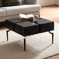 Couchtisch Akazie Massivholz quadratisch 60cm Wohnzimmertisch Blocks Industrial – Ansicht 1