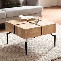 Couchtisch Akazie Massivholz quadratisch 60cm Wohnzimmertisch Blocks Industrial – Ansicht 1