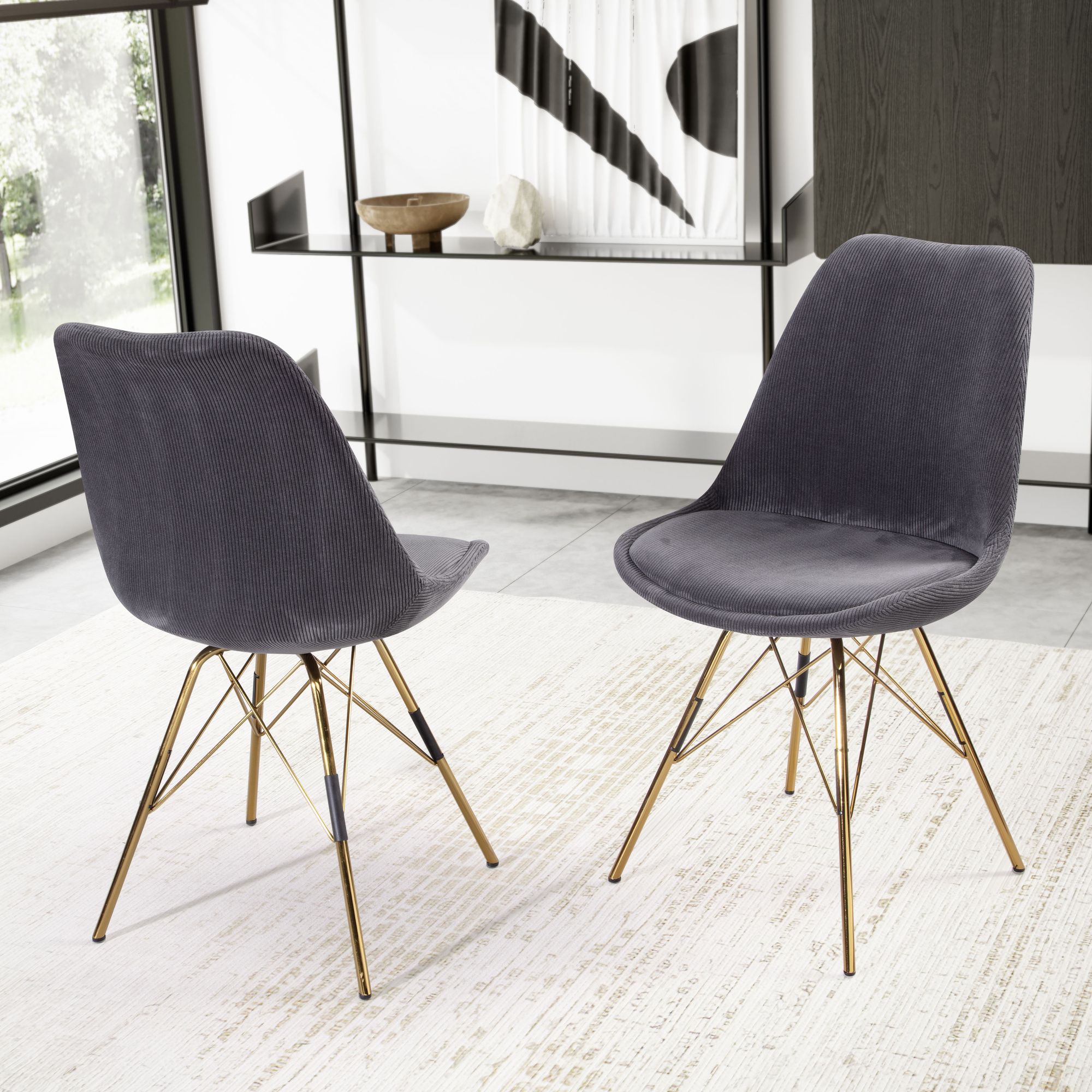 Esszimmerstuhl 2er Set FineBuy Küchenstuhl Cord Cara Stoff Stuhl Skandinavisch – Ansicht 1