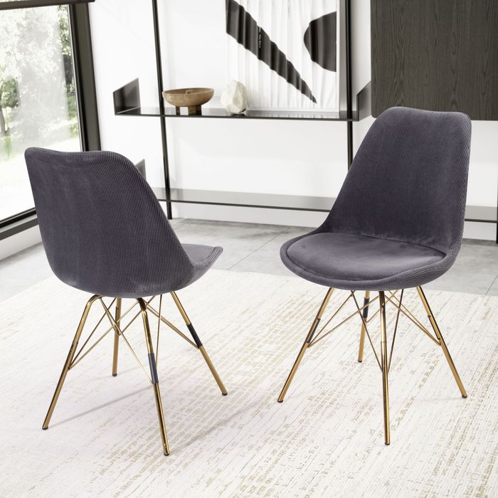 Esszimmerstuhl 2er Set FineBuy Küchenstuhl Cord Cara Stoff Stuhl Skandinavisch