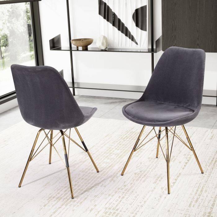 Esszimmerstuhl 2er Set FineBuy Küchenstuhl Cord Cara Stoff Stuhl Skandinavisch
