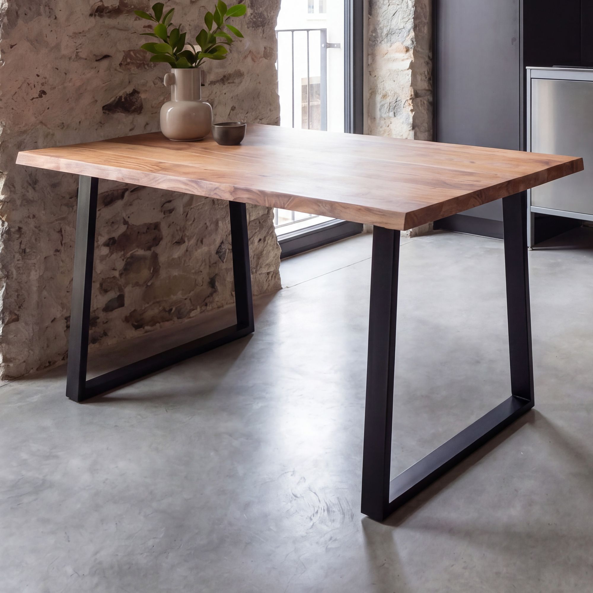 Esszimmertisch FineBuy Esstisch 120 cm Akazie Massivholz Küchentisch Baumkante – Ansicht 1