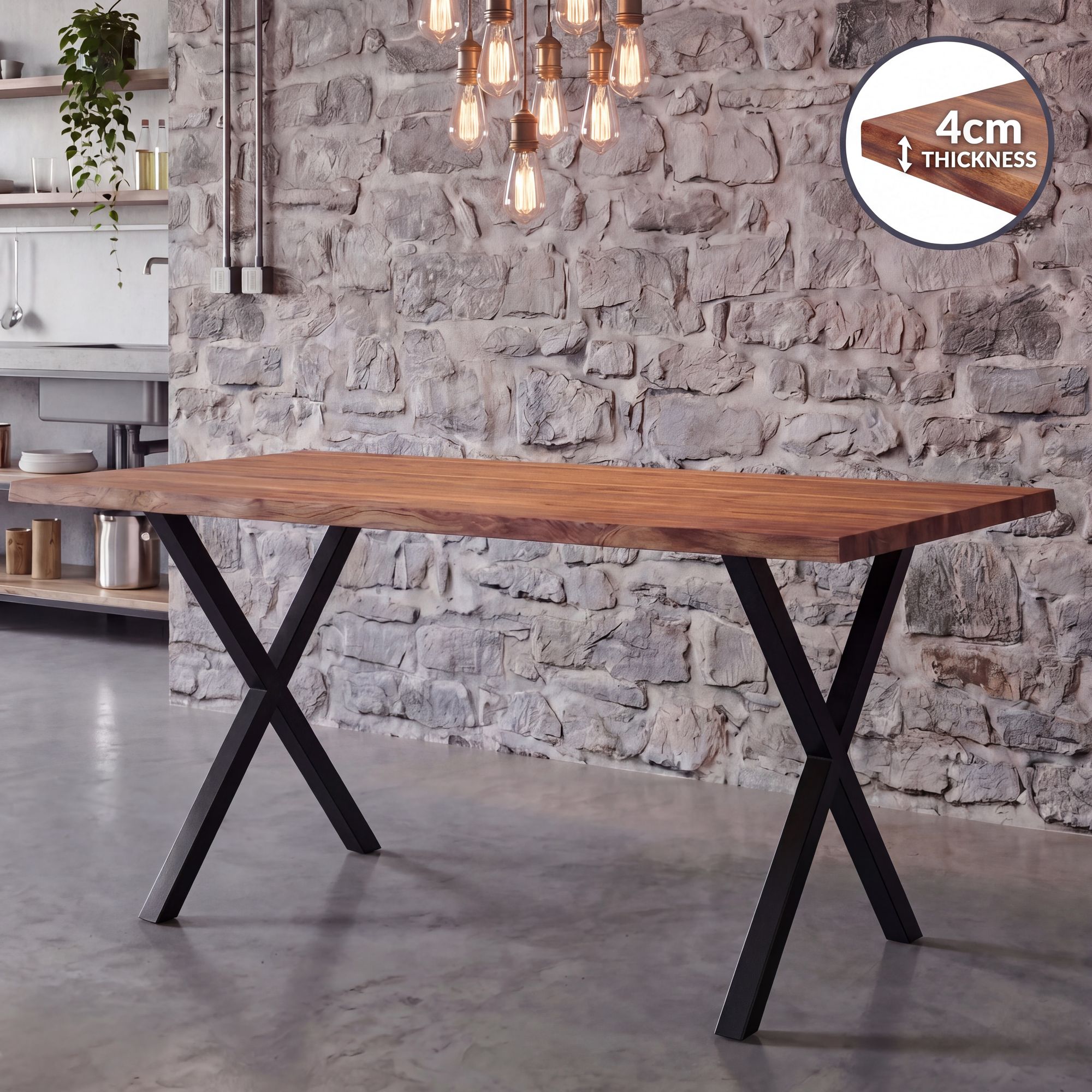 Esstisch 120x60 cm Akazie Massivholz 4cm Baumkante X-Gestell Esszimmertisch – Ansicht 1
