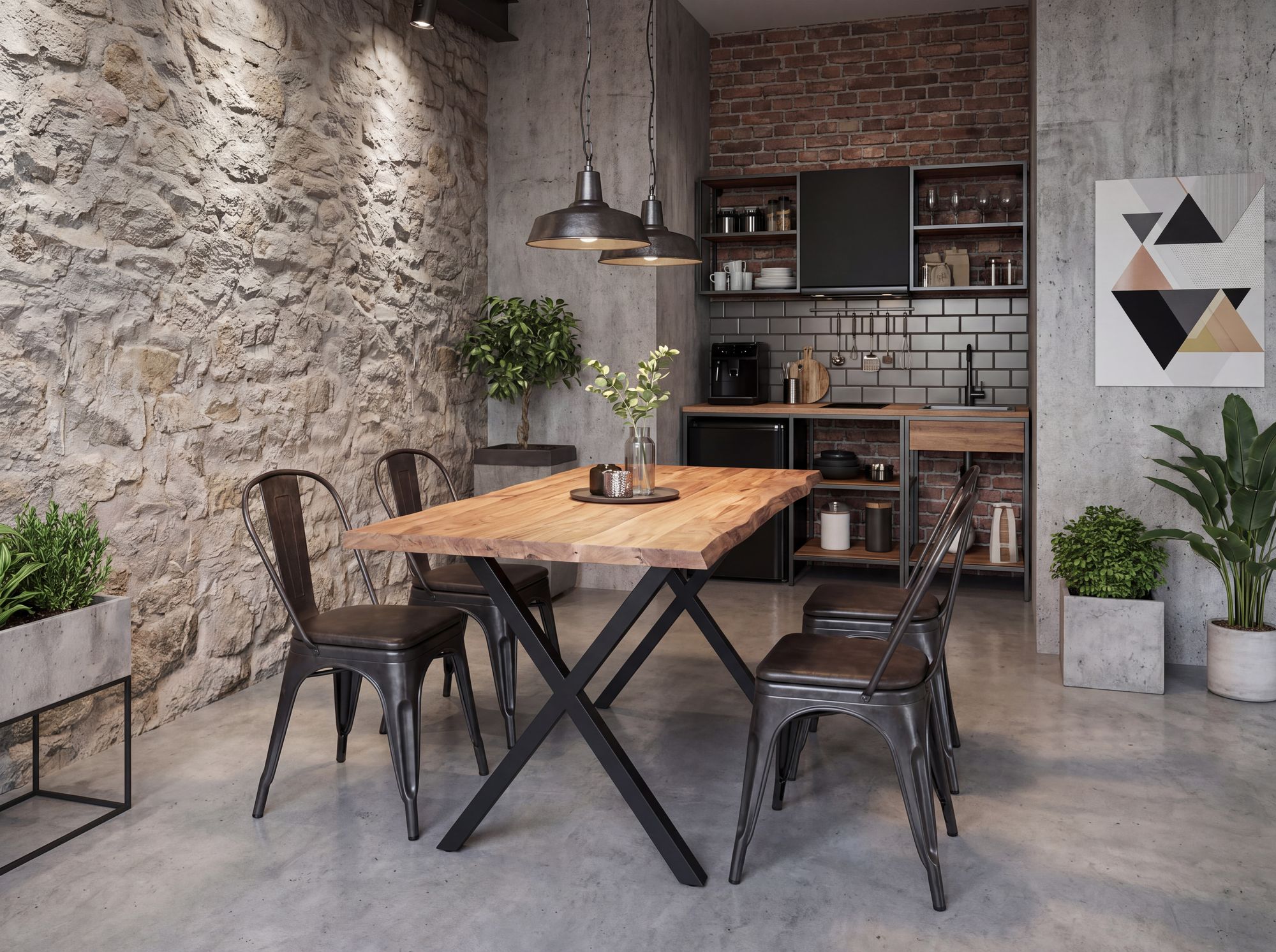 Esstisch 120x60 cm Akazie Massivholz 4cm Baumkante X-Gestell Esszimmertisch – Ansicht 2