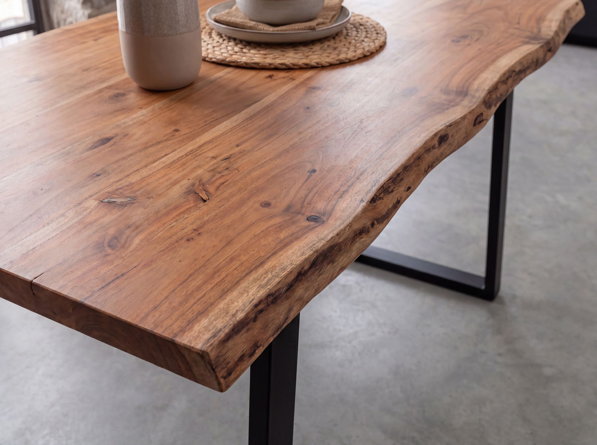 Esstisch FineBuy Esszimmertisch 120 cm Akazie Massivholz Baumkante Küchentisch – Ansicht 4