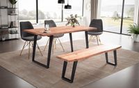 Esstisch FineBuy Esszimmertisch Akazie Massivholz Metall Küchentisch Baumkante – Ansicht 2
