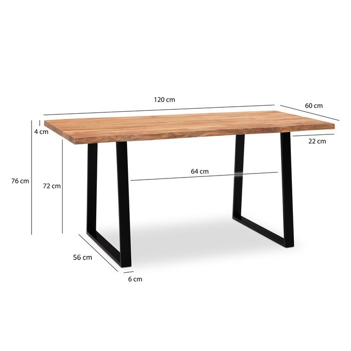 Schreibtisch FineBuy Bürotisch 120 cm Akazie Massivholz Computertisch Baumkante – Maßzeichnung