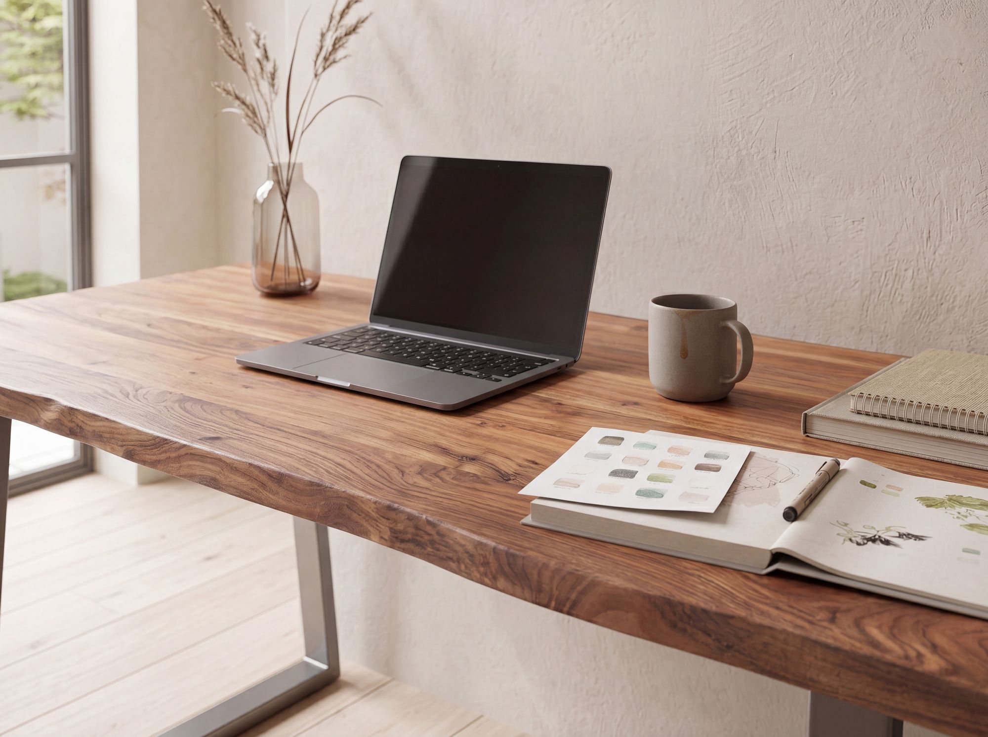 Schreibtisch FineBuy Bürotisch 120 cm Akazie Massivholz Computertisch Baumkante – Ansicht 5