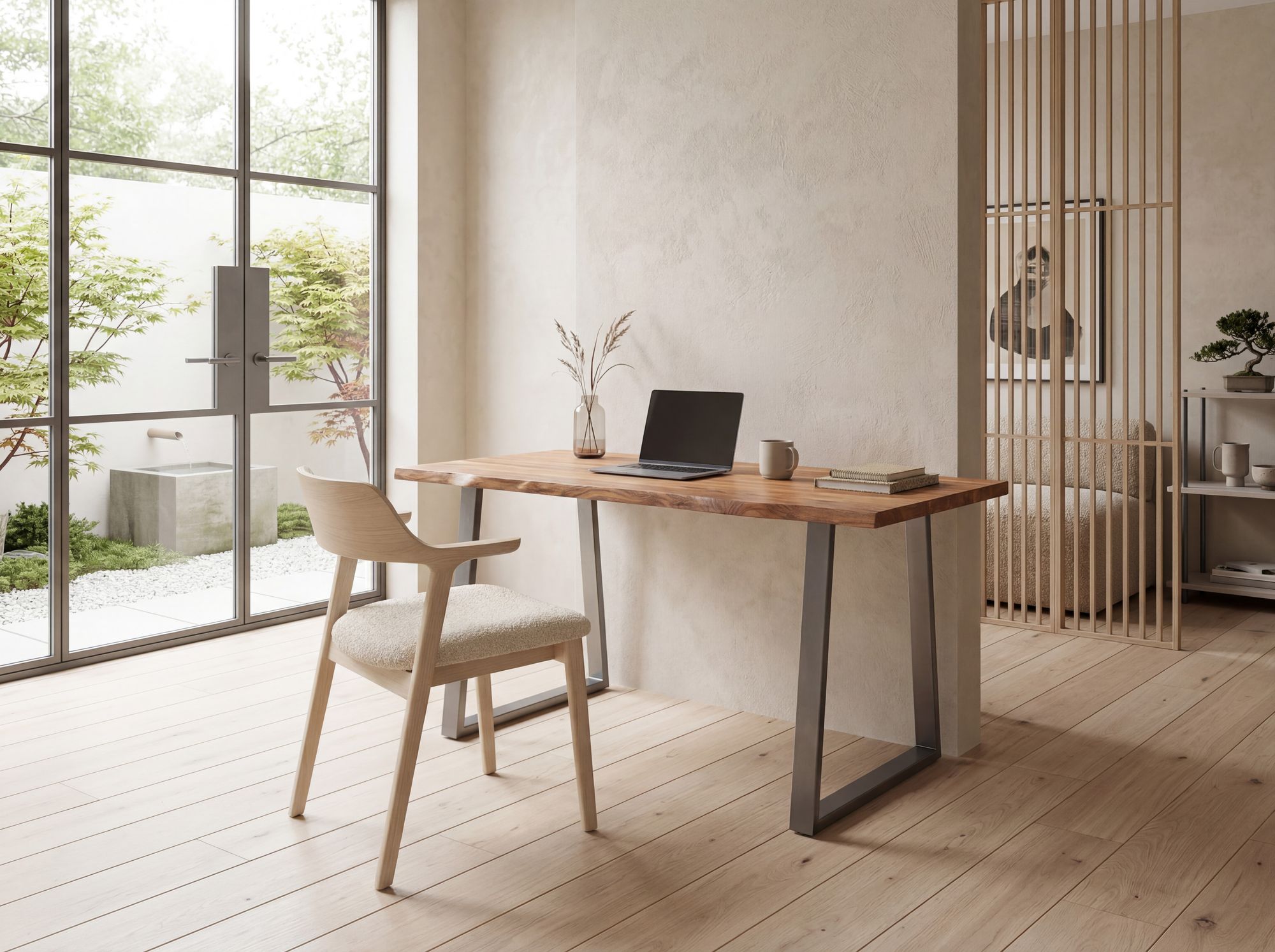 Schreibtisch FineBuy Bürotisch 120 cm Akazie Massivholz Computertisch Baumkante – Ansicht 2