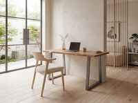 Schreibtisch FineBuy Bürotisch 120 cm Akazie Massivholz Computertisch Baumkante – Ansicht 2