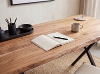 Schreibtisch FineBuy 120 cm Akazie Massivholz Bürotisch Computertisch Baumkante – Ansicht 5