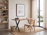 Schreibtisch FineBuy 120 cm Akazie Massivholz Bürotisch Computertisch Baumkante – Ansicht 2