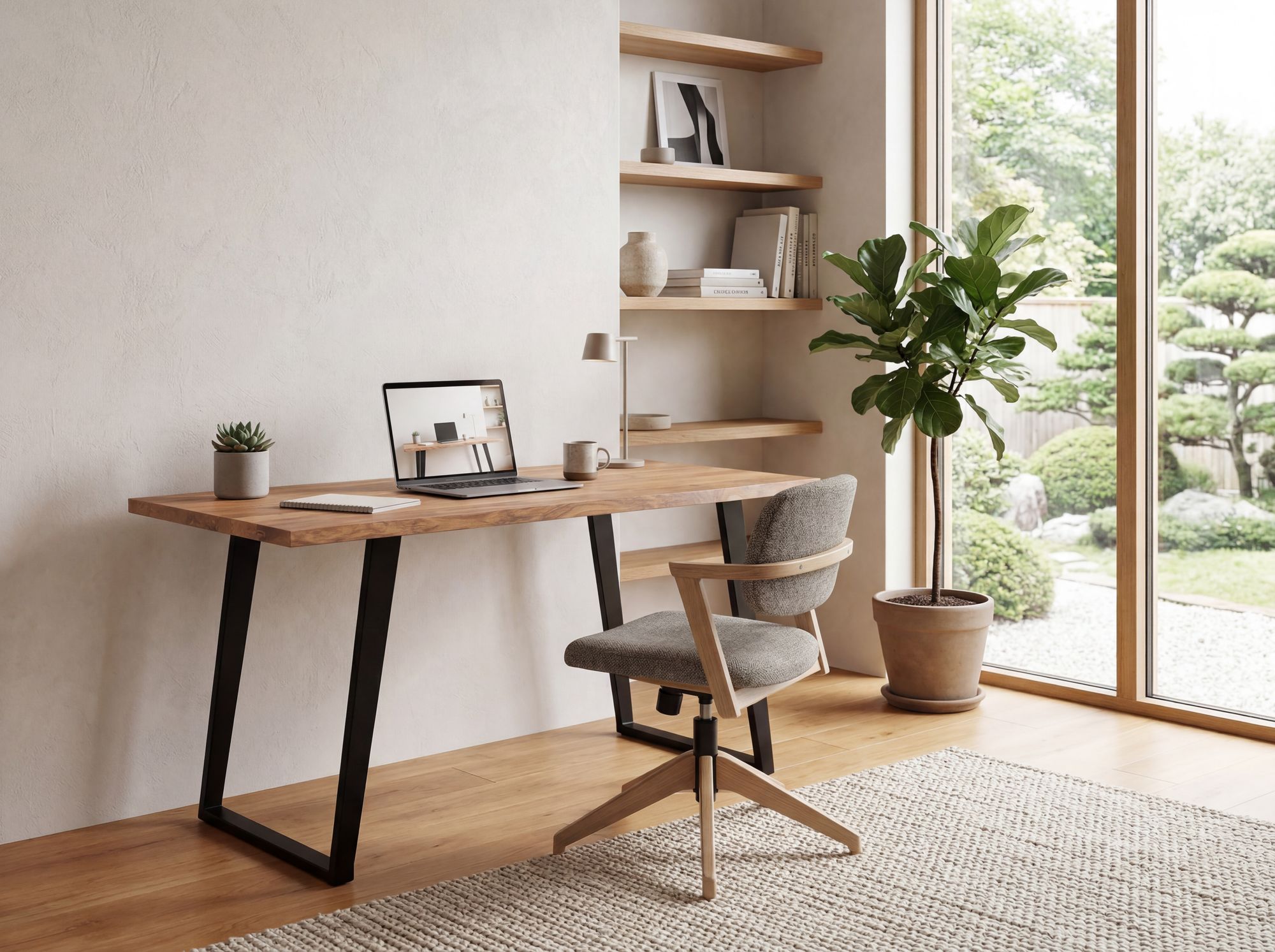 Schreibtisch FineBuy 120 cm Akazie Massivholz Bürotisch Computertisch Baumkante – Ansicht 2