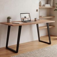 Schreibtisch FineBuy 120 cm Akazie Massivholz Bürotisch Computertisch Baumkante – Ansicht 1