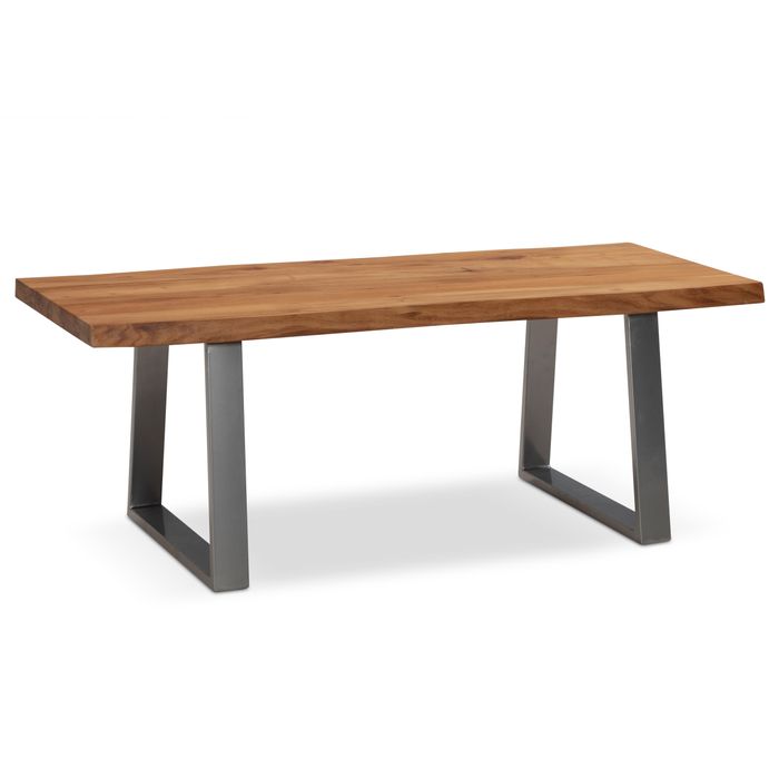 FineBuy Couchtisch 120x60x46 cm Akazie Massivholz / Metall Baumkante, Design Wohnzimmertisch Rechteckig, Sofatisch Stubentisch Braun, Kaffeetisch mit Trapezbeinen in Chrom
