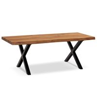 Couchtisch Akazie Massiv 120cm · Wohnzimmertisch Baumkante schwarzes X-Gestell – Ansicht 6