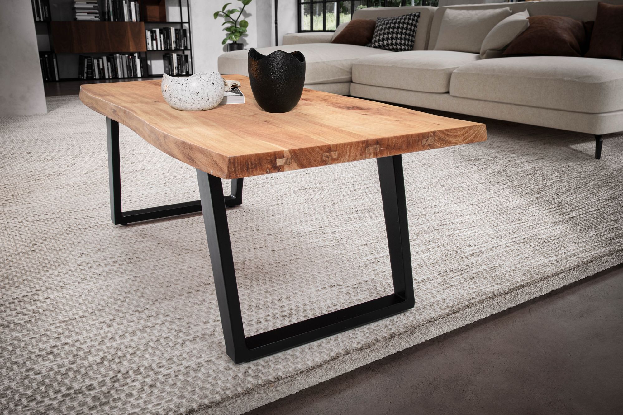 Couchtisch FineBuy Sofatisch 120 cm Baumkante Akazie Massivholz Wohnzimmertisch – Ansicht 4