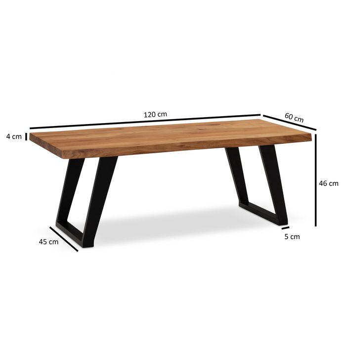 Couchtisch FineBuy Sofatisch 120 cm Baumkante Akazie Massivholz Wohnzimmertisch – Maßzeichnung