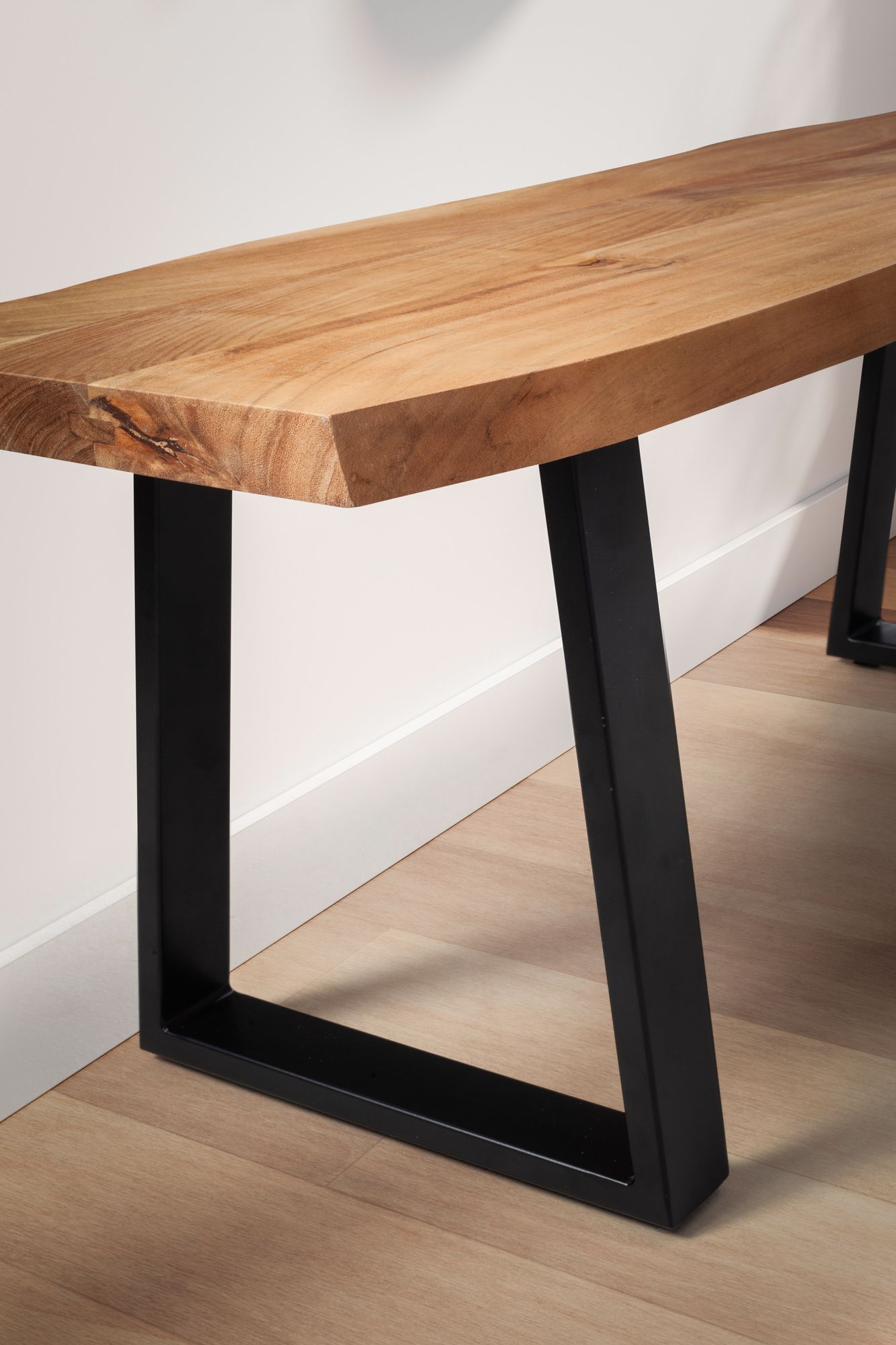 Garderobenbank FineBuy Sitzbank Akazie Massivholz 120 cm Baumkante Flurbank – Ansicht 5