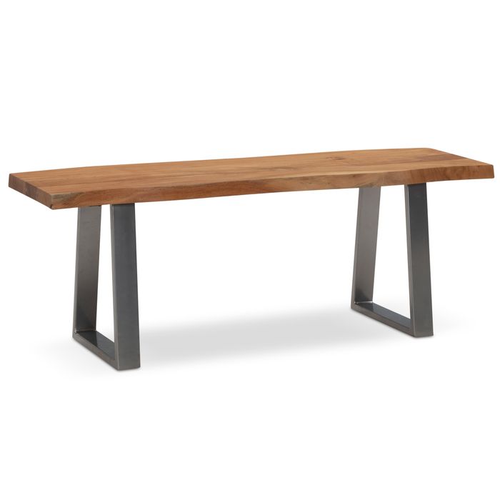 FineBuy Garderobenbank 120x40x45,5 cm Akazie Massivholz / Metall mit Baumkante, Sitzbank Flur Holzbank Massiv ohne Lehne, Flurbank Modern Eingangsbereich Klein Trapezbeine Chrom