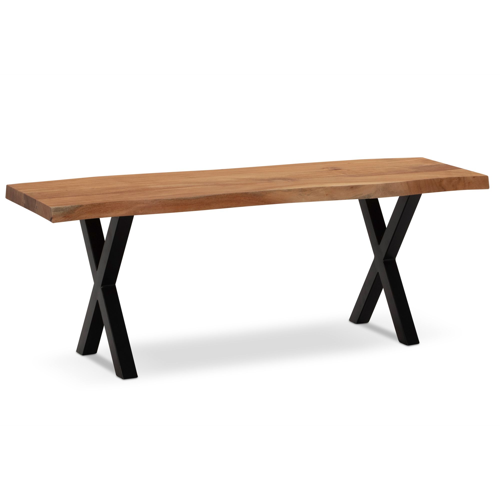 FineBuy Sitzbank 120 cm Massivholz ohne Lehne Baumkante Akazie - Bank für Garderobe - Garderobenbank - Flurbank Holzbank X- Gestell Schwarz | Farbe: Braun FineBuy Sitzbank 120 cm Massivholz ohne Lehne Baumkante Akazie - Bank für Garderobe - Garderobenbank - Flurbank Holzbank X- Gestell Schwarz | Farbe: Braun