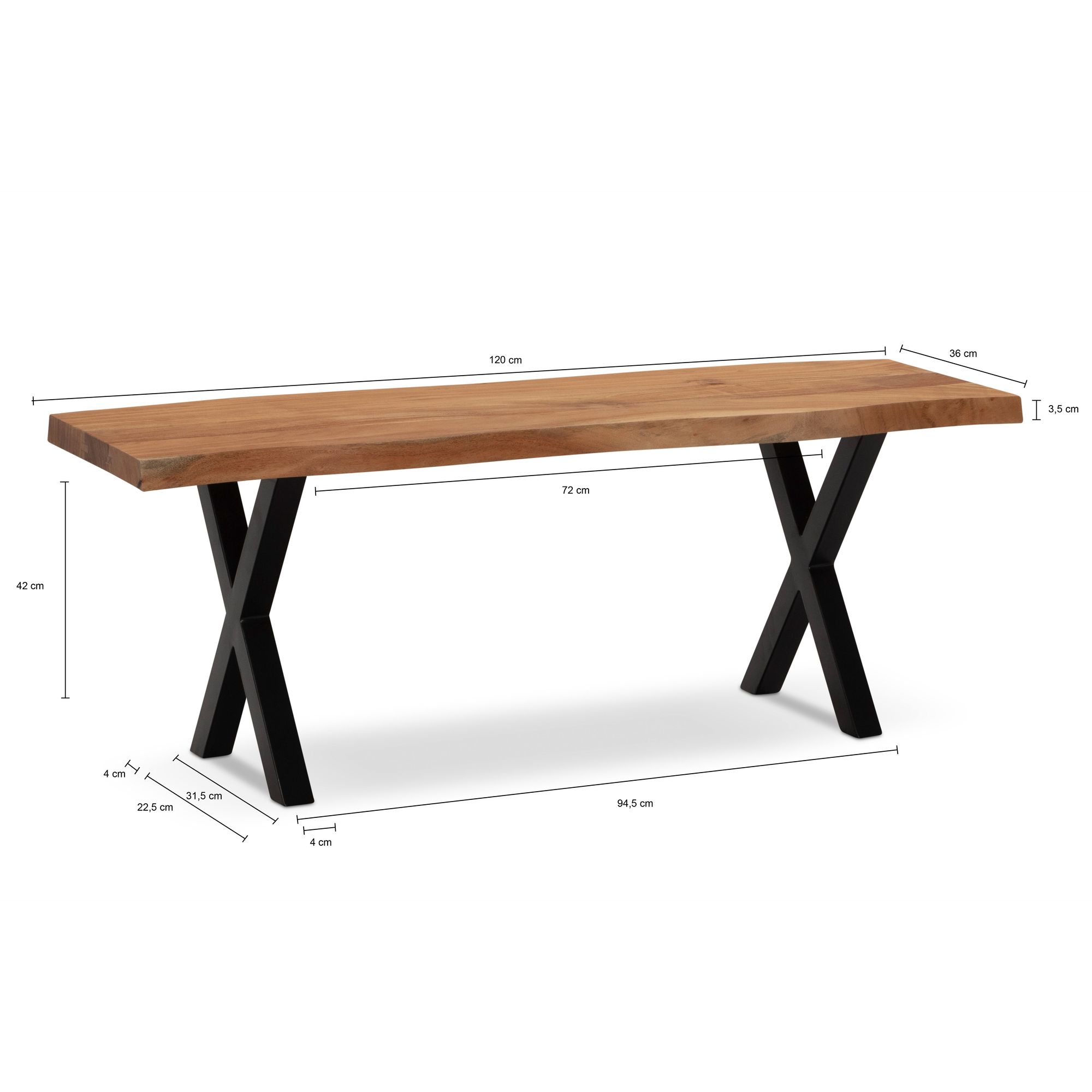 FineBuy Sitzbank 120 cm Massivholz ohne Lehne Baumkante Akazie - Bank für Garderobe - Garderobenbank - Flurbank Holzbank X- Gestell Schwarz | Farbe: Braun FineBuy Sitzbank 120 cm Massivholz ohne Lehne Baumkante Akazie - Bank für Garderobe - Garderobenbank - Flurbank Holzbank X- Gestell Schwarz | Farbe: Braun