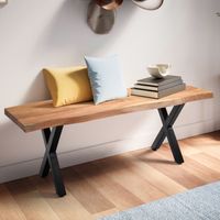 Garderobenbank FineBuy Sitzbank Akazie Massivholz 120 cm Baumkante Flurbank – Ansicht 1