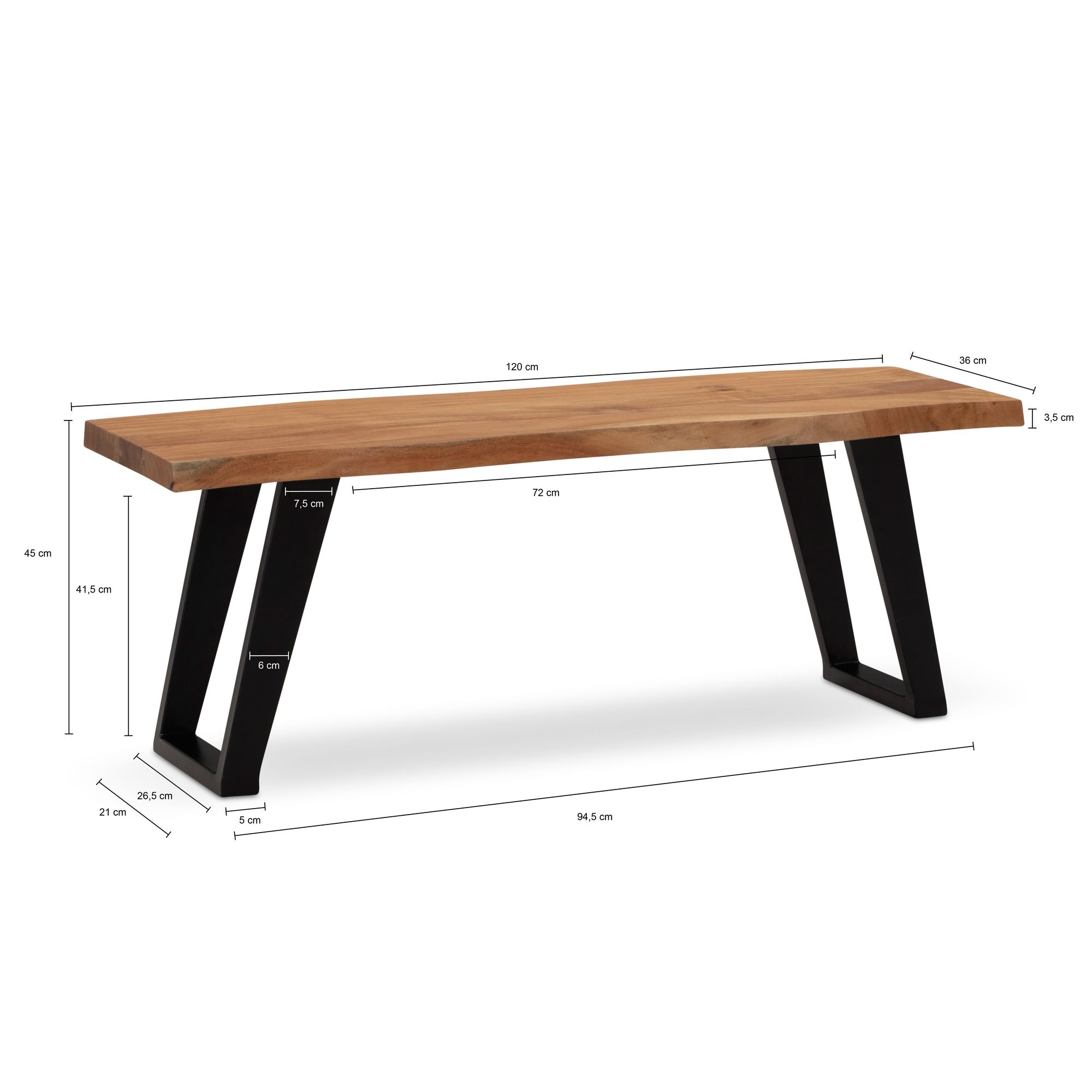 Garderobenbank FineBuy Sitzbank Akazie Massivholz 120 cm Baumkante Flurbank – Ansicht 3