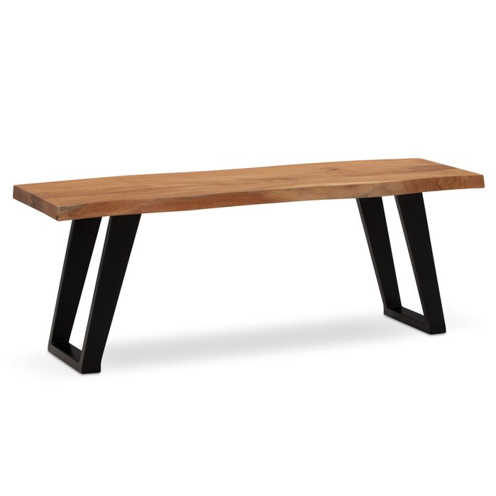 FineBuy Garderobenbank 120x40x45,5 cm Akazie Massivholz / Metall mit Baumkante, Sitzbank Flur Holzbank Massiv ohne Lehne, Flurbank Modern Eingangsbereich Klein U-Beine Schwarz