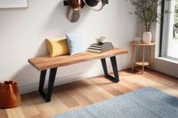 Garderobenbank FineBuy Sitzbank Akazie Massivholz 120 cm Baumkante Flurbank – Ansicht 2