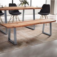 Esszimmerbank FineBuy Sitzbank Akazie Massivholz 180 cm Essbank Baumkante Chrom – Ansicht 1