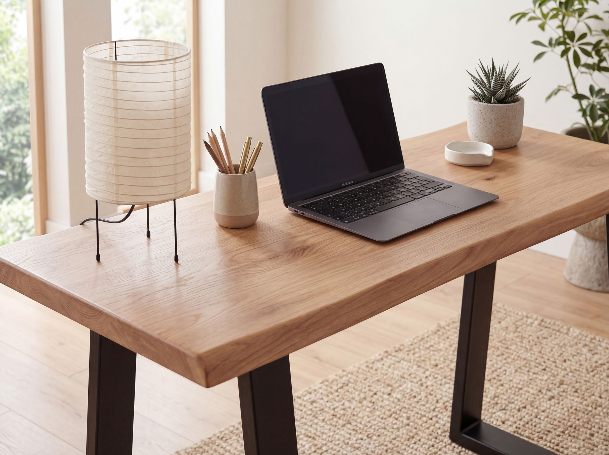 Schreibtisch FineBuy Bürotisch 118 cm Akazie Massivholz Laptoptisch Baumkante – Ansicht 4