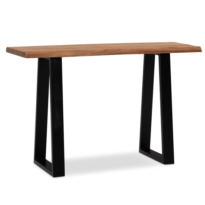 FineBuy Schreibtisch 118x41x76,5 cm Akazie Massivholz / Metall Computertisch Baumkante, Homeoffice Bürotisch Massiv Schmal, Holztisch Laptoptisch Arbeitszimmer