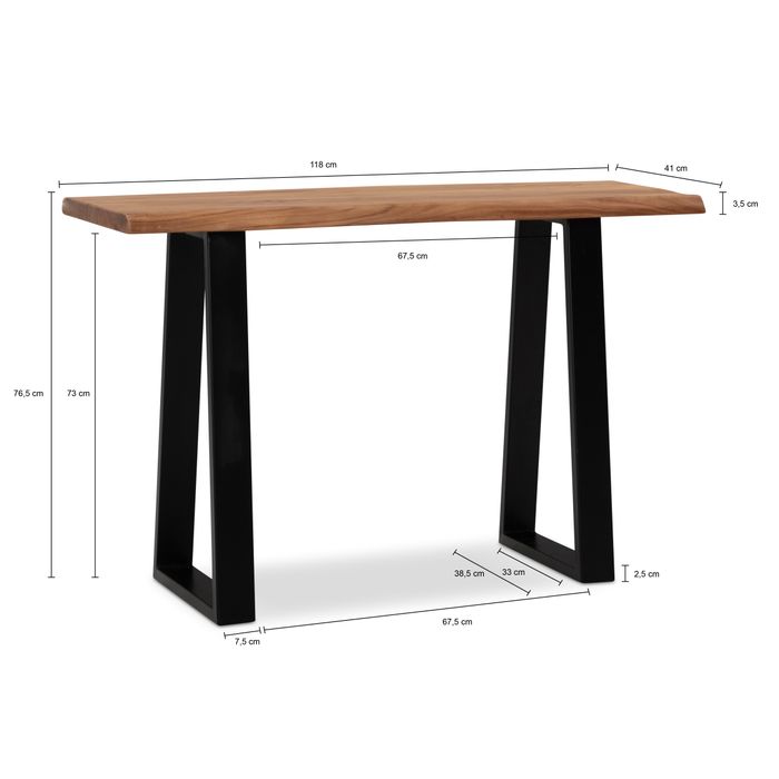 Schreibtisch FineBuy Bürotisch 118 cm Akazie Massivholz Laptoptisch Baumkante – Maßzeichnung