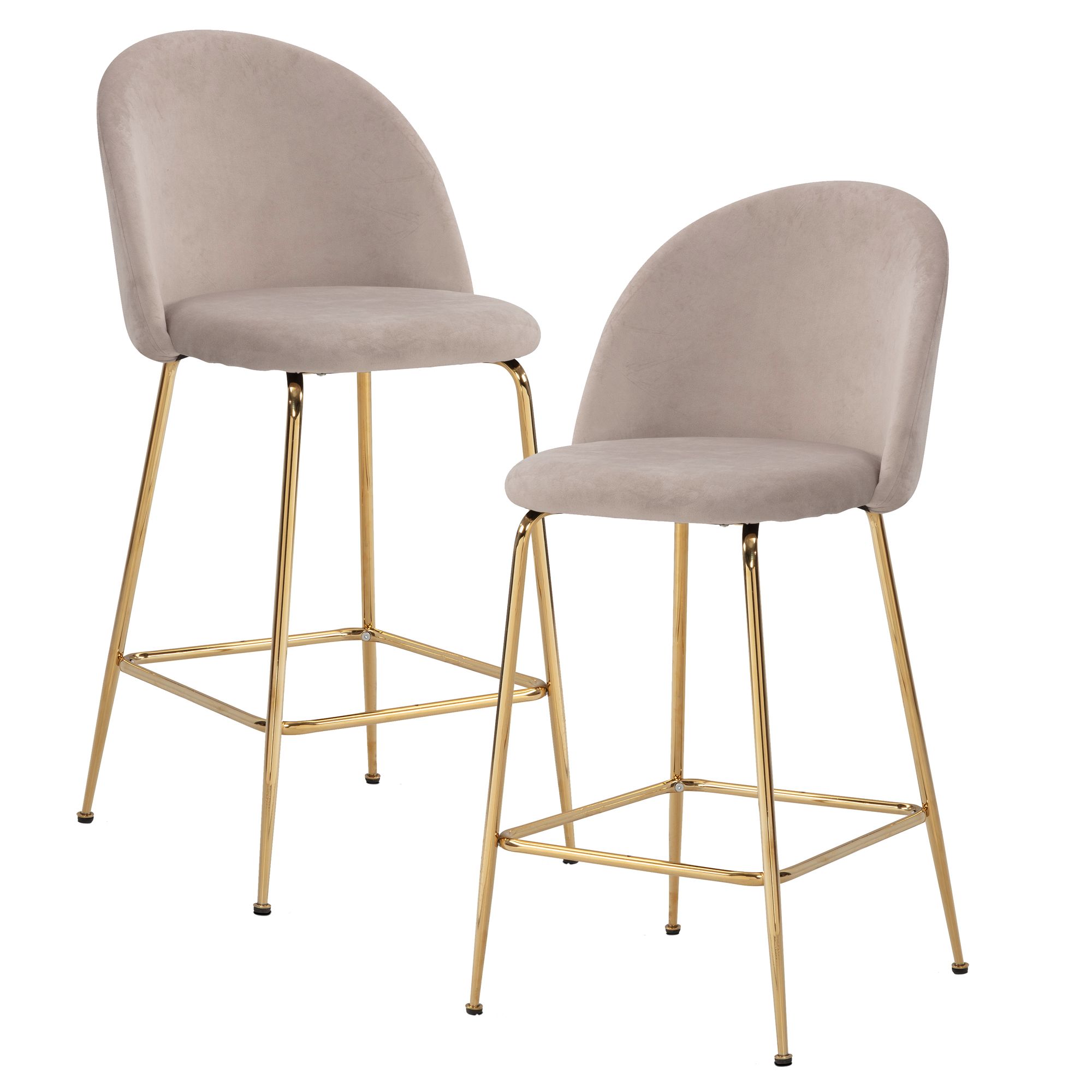 FineBuy 2er Set Barhocker Samt Hocker mit Lehne & goldenen Beinen, Küchenhocker Skandinavisch Stoff / Metall 110 kg, Design Barstuhl Tresenhocker, Bistrohocker Gepolstert