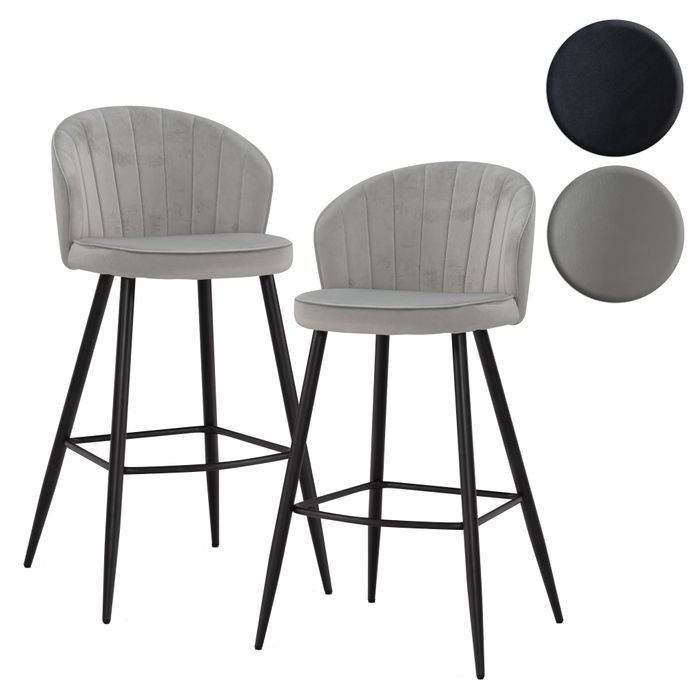 FineBuy 2er Set Barhocker Samt Hocker mit Lehne 56x102,5x52,5 cm, Küchenhocker Skandinavisch Stoff / Metall 110 kg, Design Barstuhl Tresenhocker, Bistrohocker Gepolstert