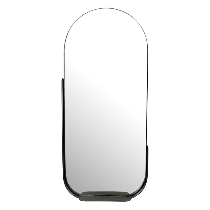 FineBuy Wandspiegel 51x114 cm Metall Design Hängespiegel, Eisen Dekospiegel Oval mit Rahmen und Ablage, Spiegel Wand Groß, Flurspiegel Garderobenspiegel Modern