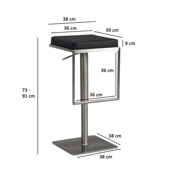 Barhocker FineBuy Barstuhl Schwarz Kunstleder Edelstahl Tresenhocker Modern – Maßzeichnung
