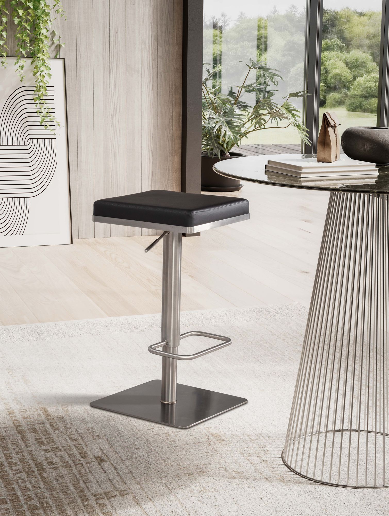 Barhocker FineBuy Tresenhocker Schwarz Kunstleder Edelstahl Barstuhl Modern – Ansicht 2