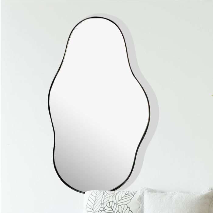 FineBuy Wandspiegel in organischer Form 40x80 cm Metall Design Hängespiegel Schwarz, Eisen Dekospiegel Unförmig mit Rahmen, Spiegel Wand Groß, Flurspiegel Garderobenspiegel Modern