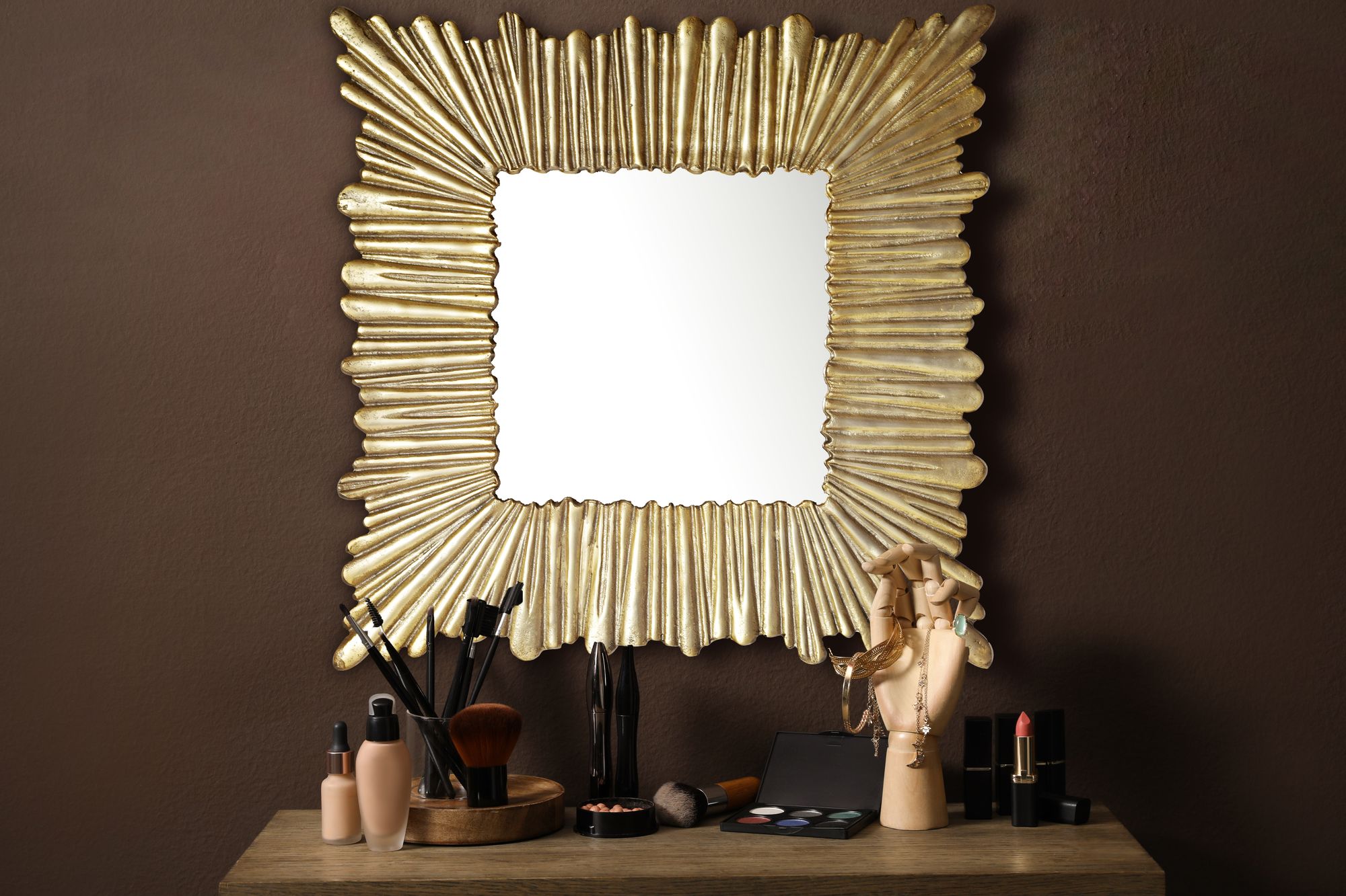 Wandspiegel FineBuy Flurspiegel Quadratisch 75 cm Spiegel Gold Hängespiegel – Ansicht 2
