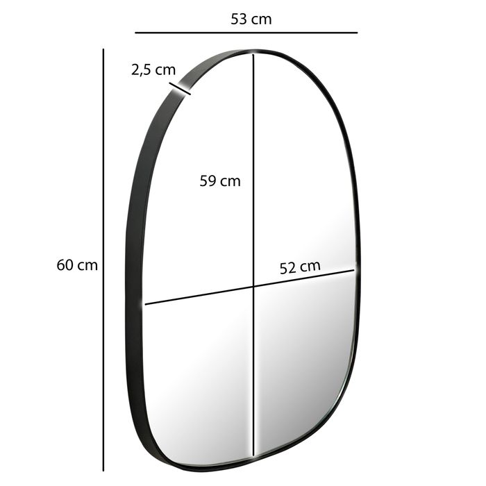 Design Wandspiegel organische Form 53x60cm moderner Spiegel asymmetrisch schwarz – Maßzeichnung