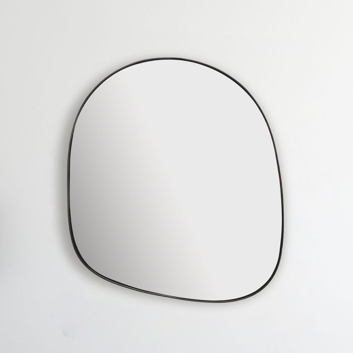 FineBuy Wandspiegel Asymmetrisch 53x60 cm Metall Design Hängespiegel Schwarz, Eisen Dekospiegel Unförmig mit Rahmen, Spiegel Wand Groß, Flurspiegel Garderobenspiegel Modern