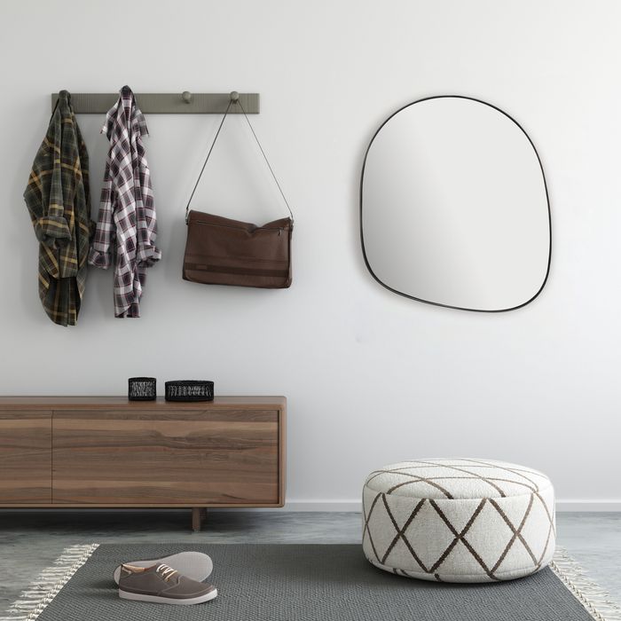FineBuy Wandspiegel Asymmetrisch 53x60 cm Metall Design Hängespiegel Schwarz, Eisen Dekospiegel Unförmig mit Rahmen, Spiegel Wand Groß, Flurspiegel Garderobenspiegel Modern